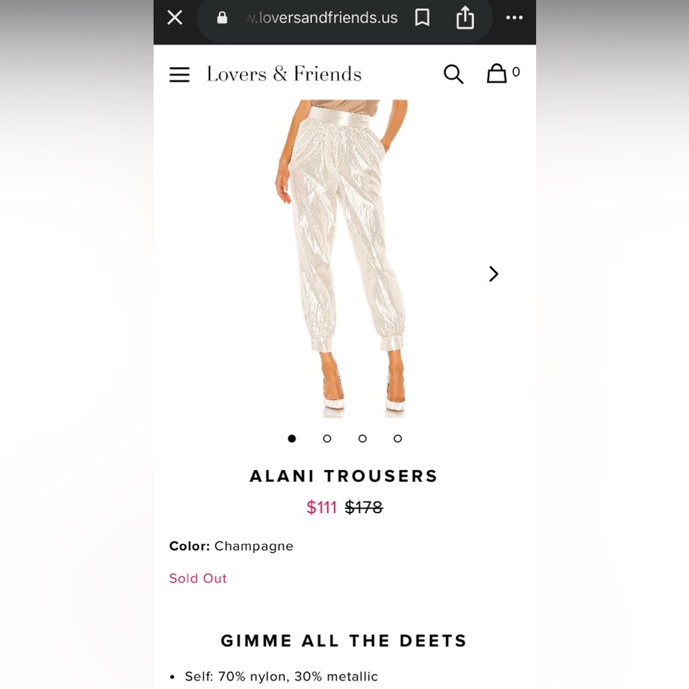 Lovers + Friends Metallic Champagne Trousers - Picture 2 of 9